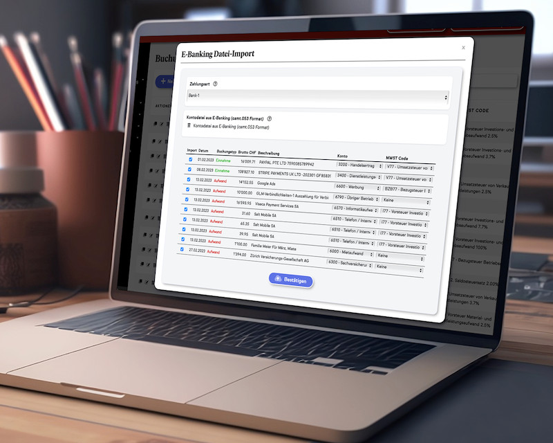 Automatisierte Verbuchung mit E-Banking-Import aller Schweizer Banken (Unlimitierter Import von allen Schweizer Banken)